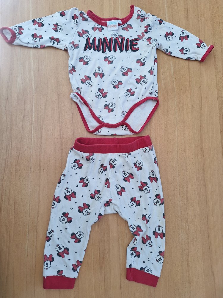 weiß-rotes Minnie Maus Set, bestehend aus Langarmbody und Hose 74/80