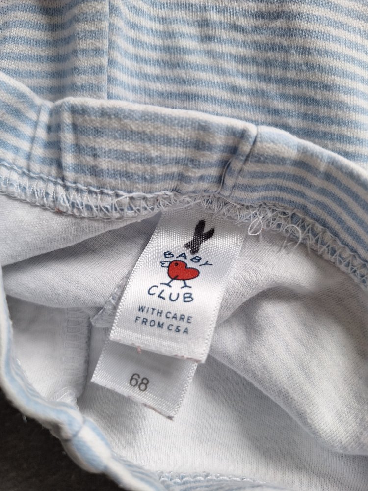 blau-weiß gestreifte Babyhose mit breitem Bund und Füßchen Gr. 68