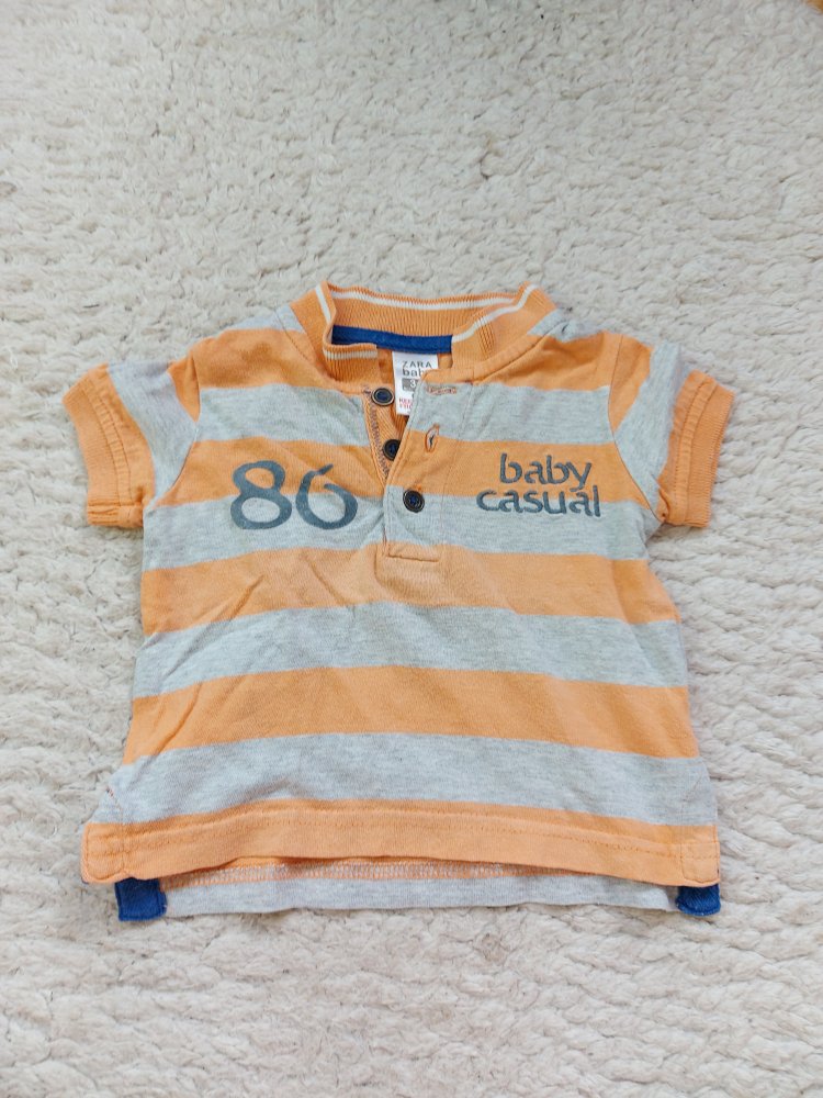 orange-grau gestreiftes Poloshirt Gr. 68 kurzärmlig