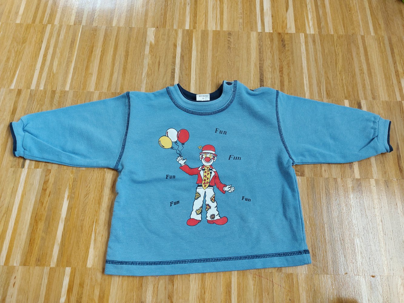 langärmliger blauer Babypullover mit Clown, Gr. 80