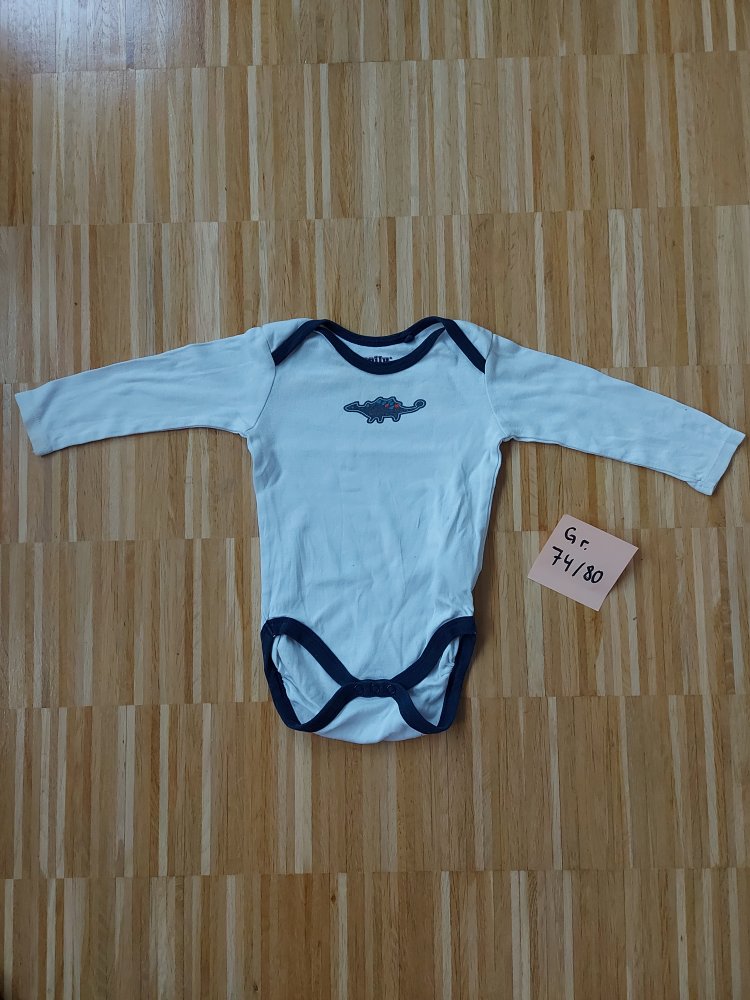 weißer Langarmbody mit Dinosaurier, Gr. 74/80