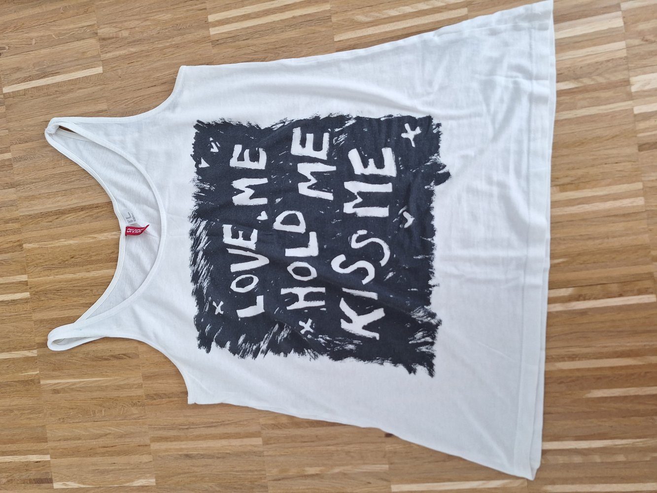 Weißes Tanktop mit Print Love me Hold me Kiss me Gr. 40