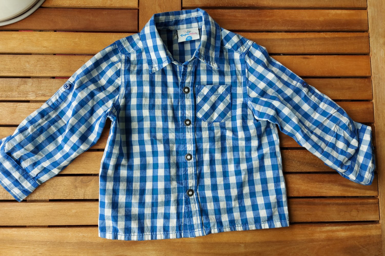 langärmliges blau-weiß kariertes Baby-Hemd, Gr. 80 Oktoberfest