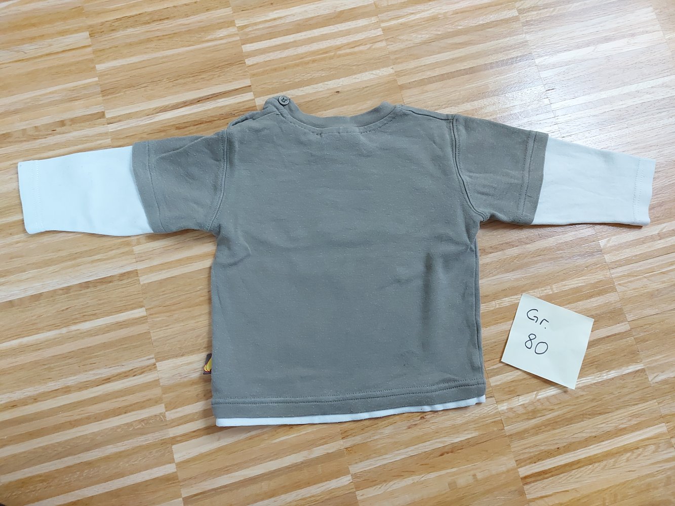langärmliger khakigrüner Babypullover mit Drachen, Gr. 80