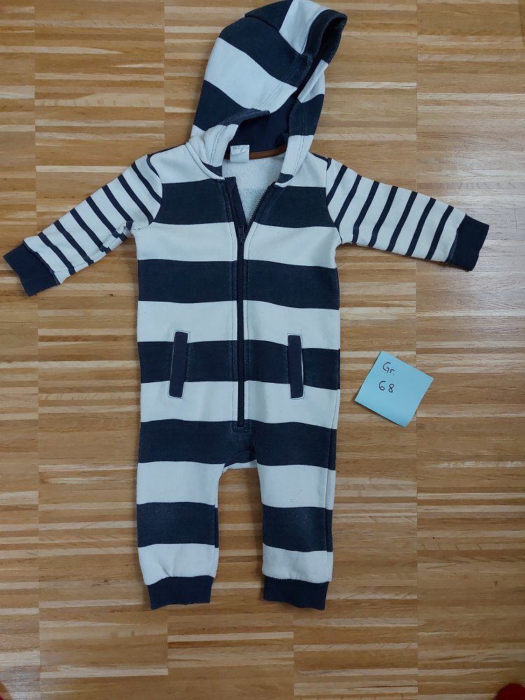blau-weiß gestreifter Baby-Overall mit Kapuze, Gr. 68