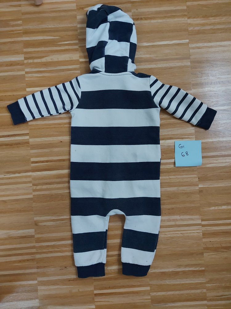 blau-weiß gestreifter Baby-Overall mit Kapuze, Gr. 68