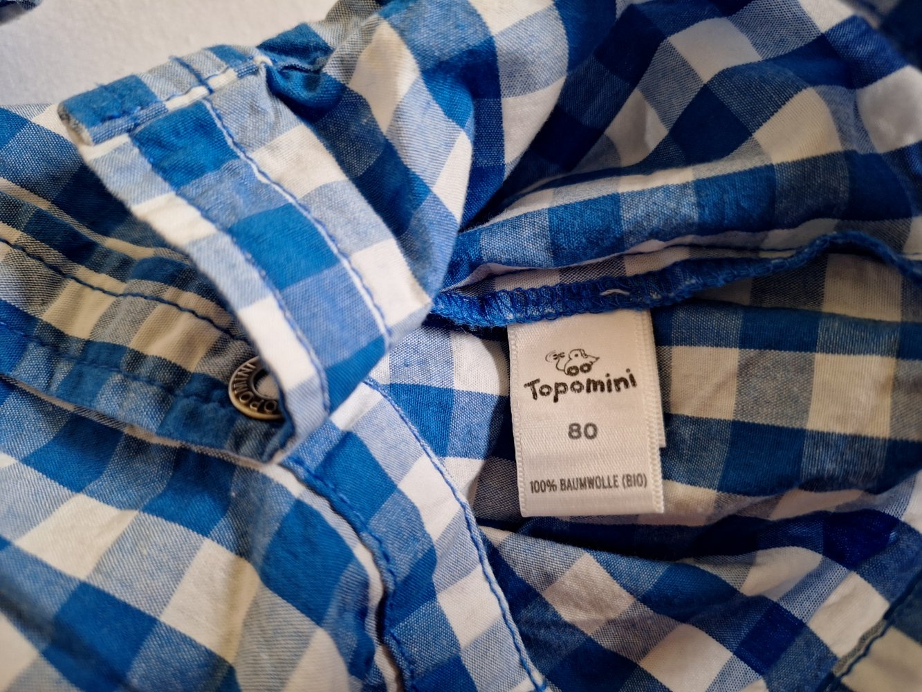 langärmliges blau-weiß kariertes Baby-Hemd, Gr. 80 Oktoberfest