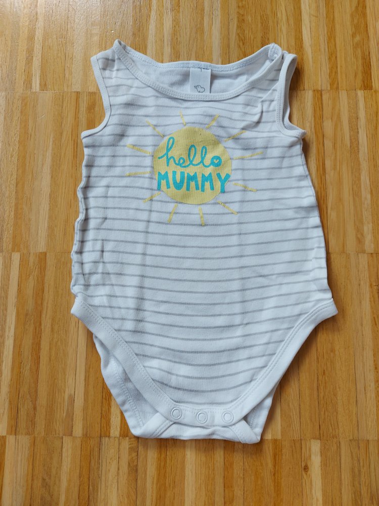 ärmelloser/kurzärmliger Jungs-Body mit Hello Mummy-Motiv, Gr. 74
