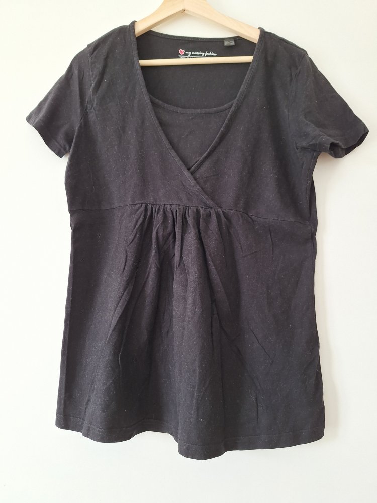 schwarzes praktisches und komfortables Umstands- und Stillshirt Gr. 40/42