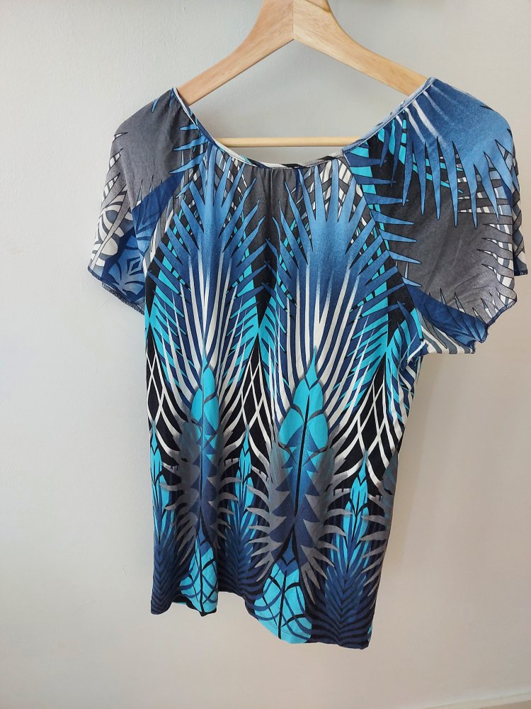 Blau gemustertes lockeres Shirt, Gr. L