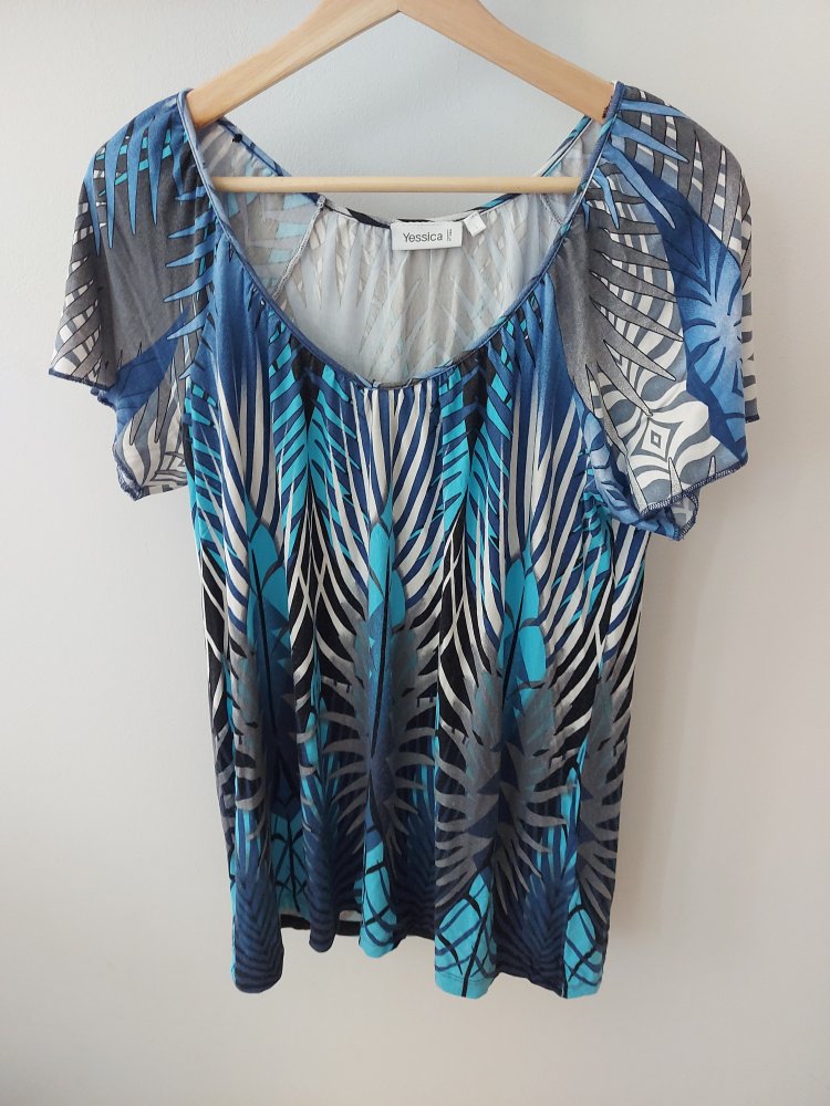 Blau gemustertes lockeres Shirt, Gr. L