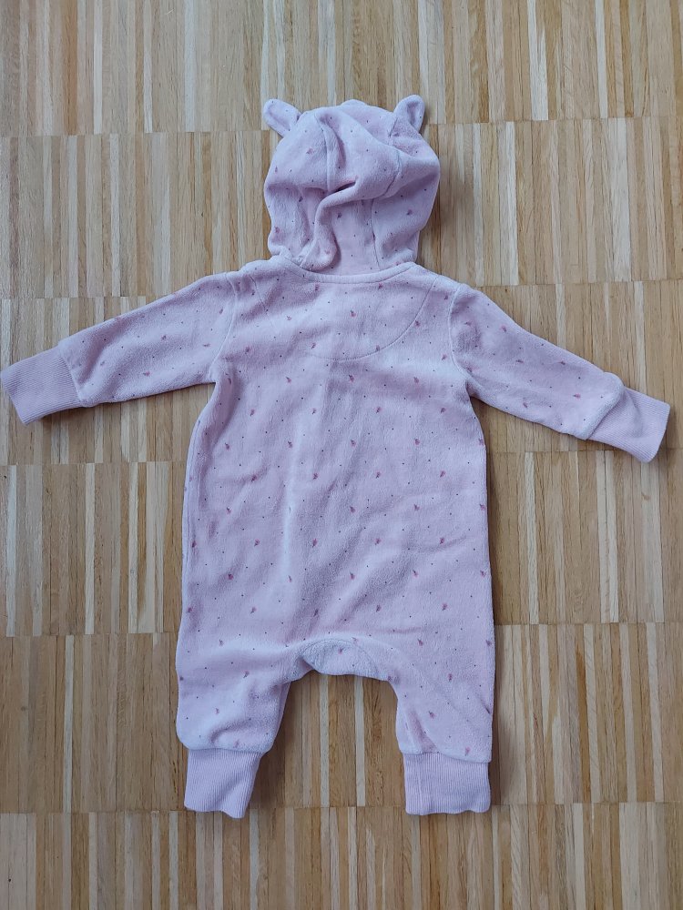 Rosa Baby-Overall mit Reißverschluss und Hasenohren, Gr. 62