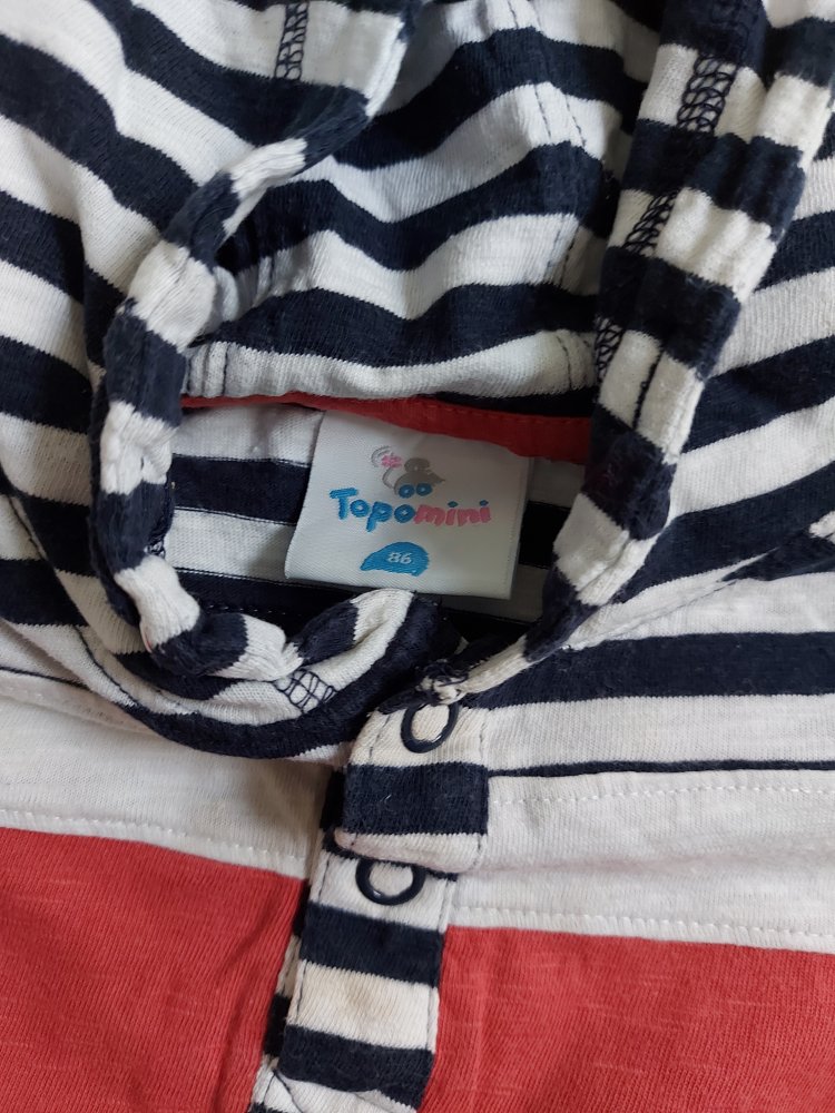 langärmliger weiß gestreifter Babypullover mit Kapuze, Gr. 86