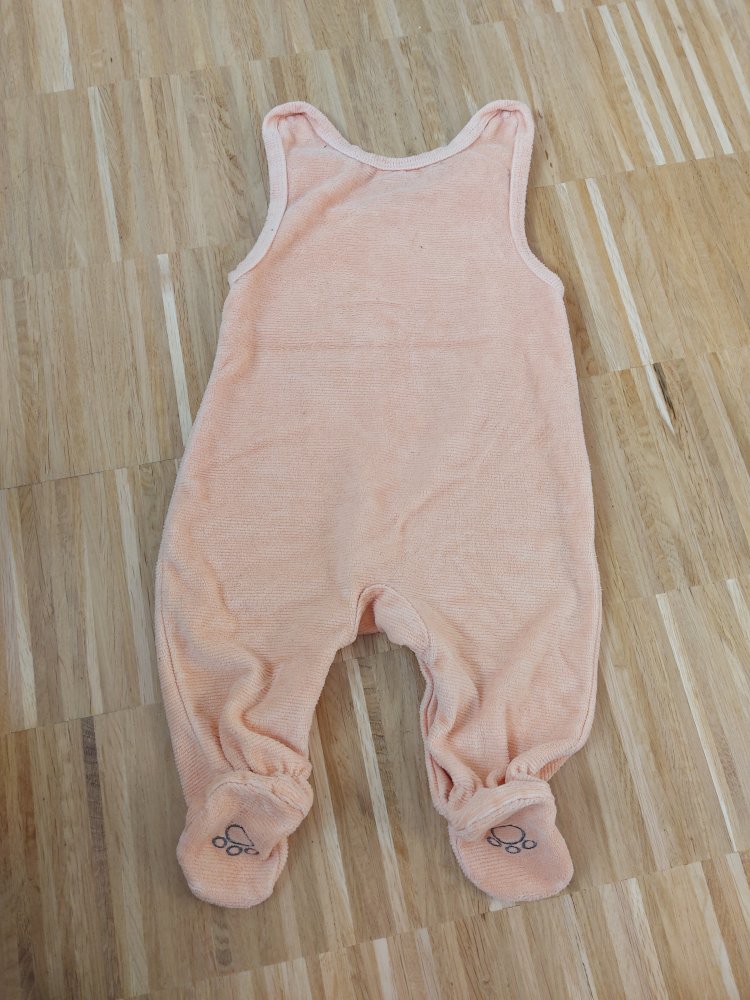 orangefarbener Babystrampler mit Teddybärchenmotiv Gr. 62