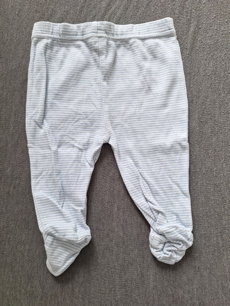blau-weiß gestreifte Babyhose mit breitem Bund und Füßchen Gr. 68