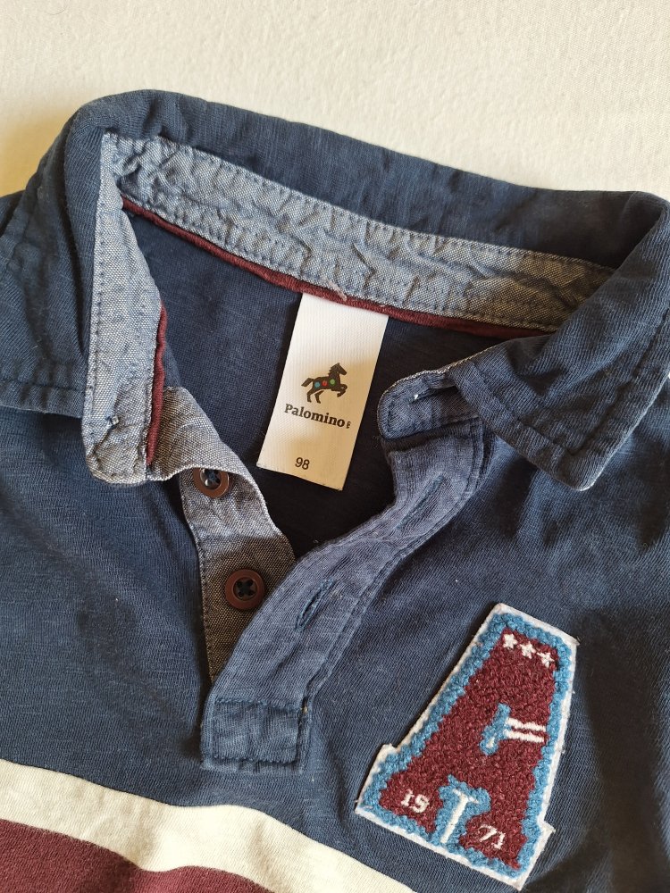 Marineblaues Langarm-Poloshirt mit A, Gr. 98