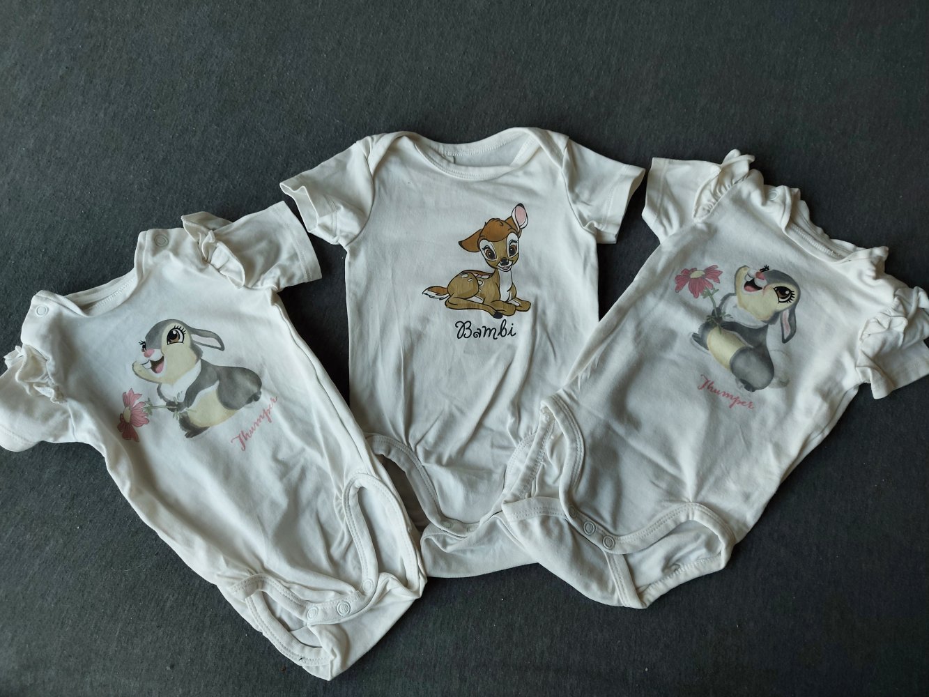 3-er Set: 3 weiße Disney Bodys Bambi und Klopfer Gr. 62