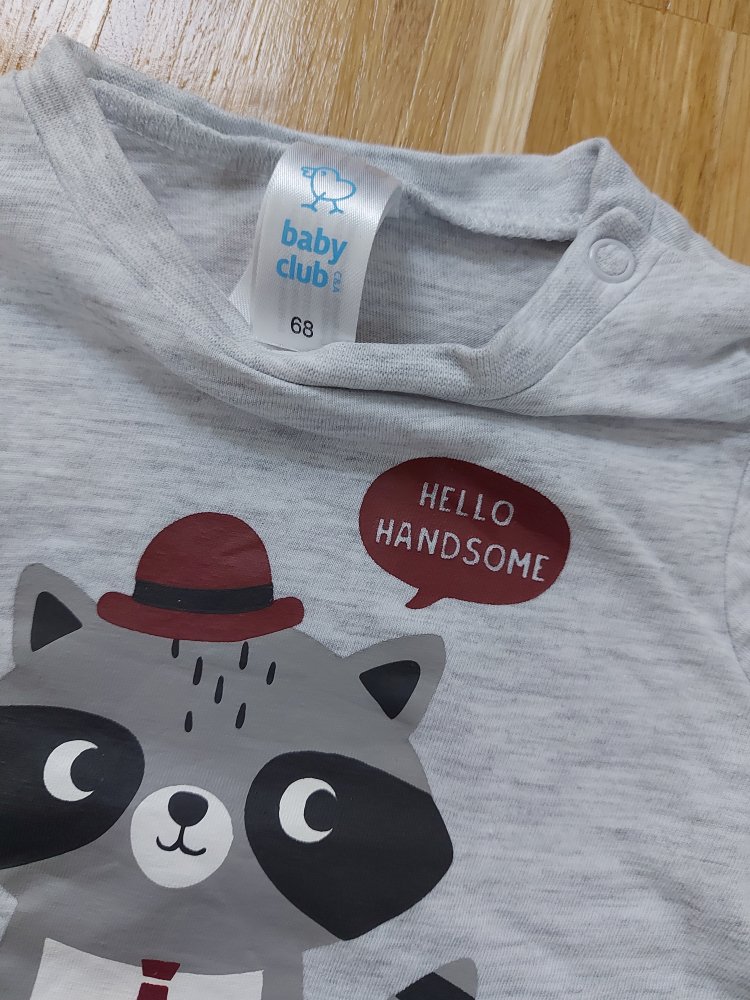 langärmliger grauer Babypullover mit Waschbärmotiv hello handsome Gr. 68