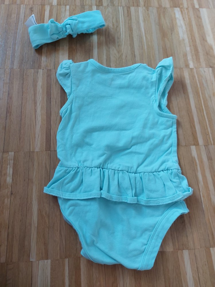 Set: süßer türkiser Kurzarmbody mit Haarschleife /Kopfband Gr. 62