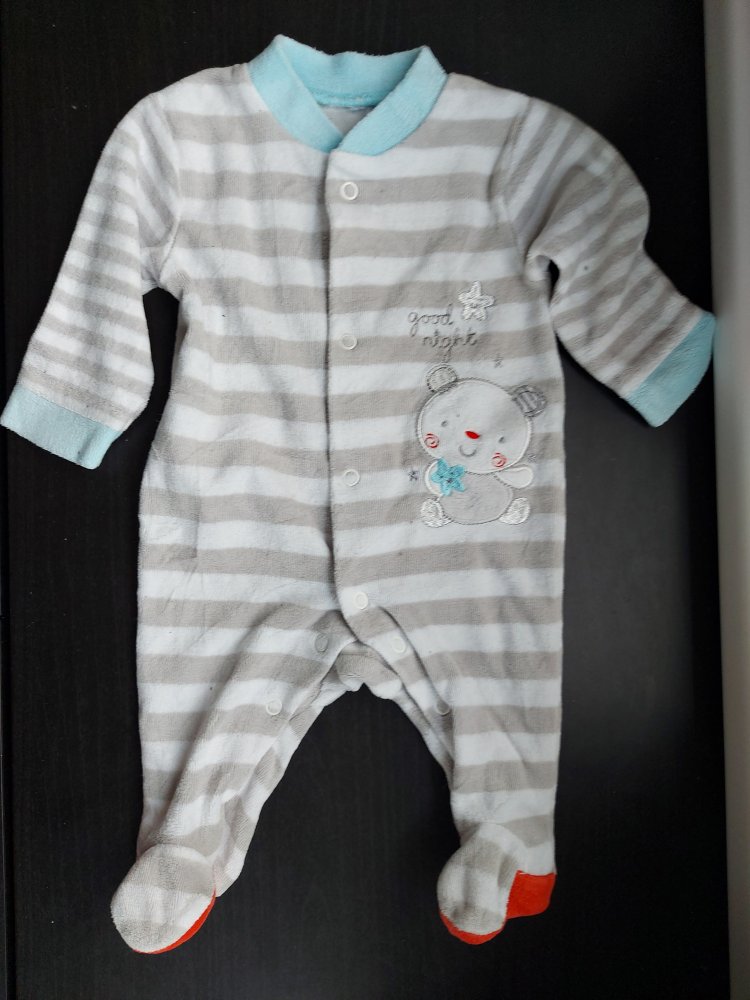 gestreifter Baby-Schlafanzug mit Bärchen Gr. 56 