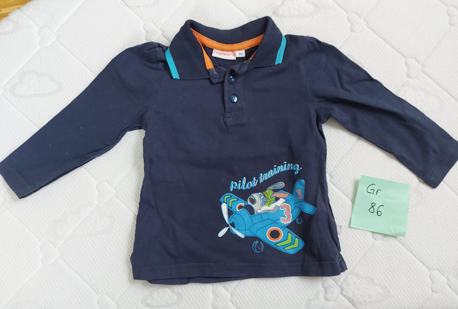 langärmliges dunkelblaues Baby-Poloshirt Gr. 86 