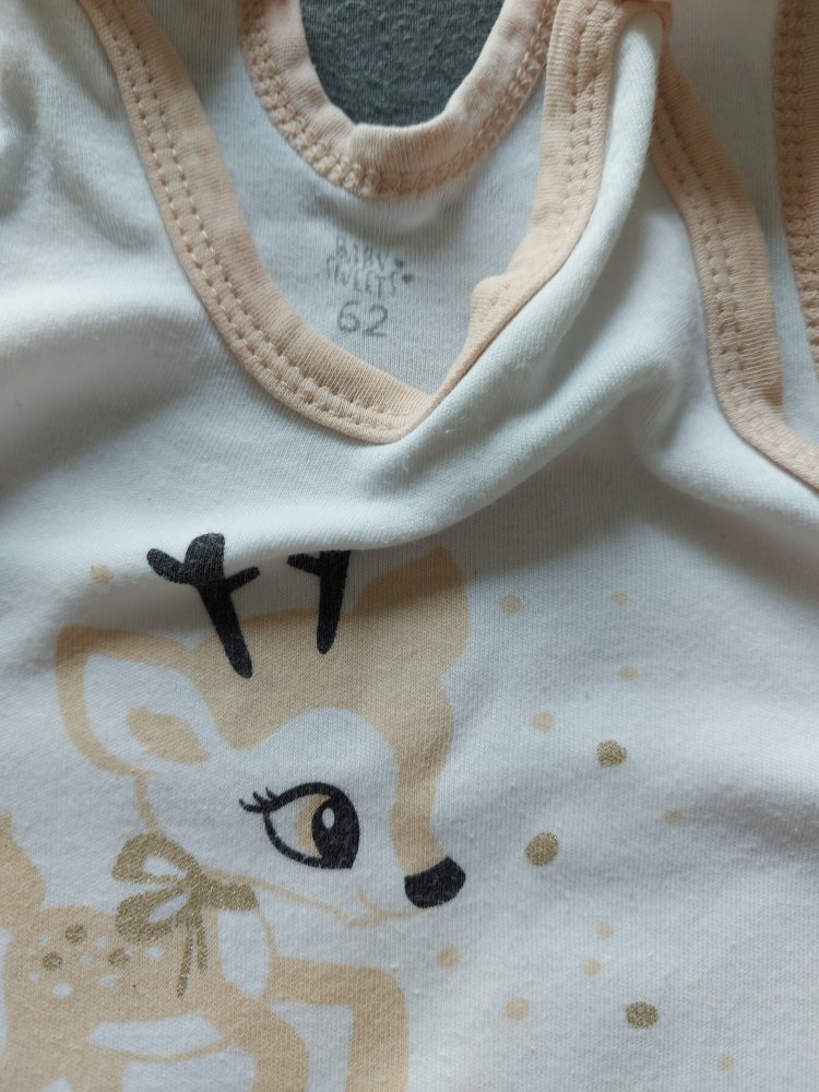 weißer Babystrampler mit süßen Rehmotiven, Gr. 62 lovely
