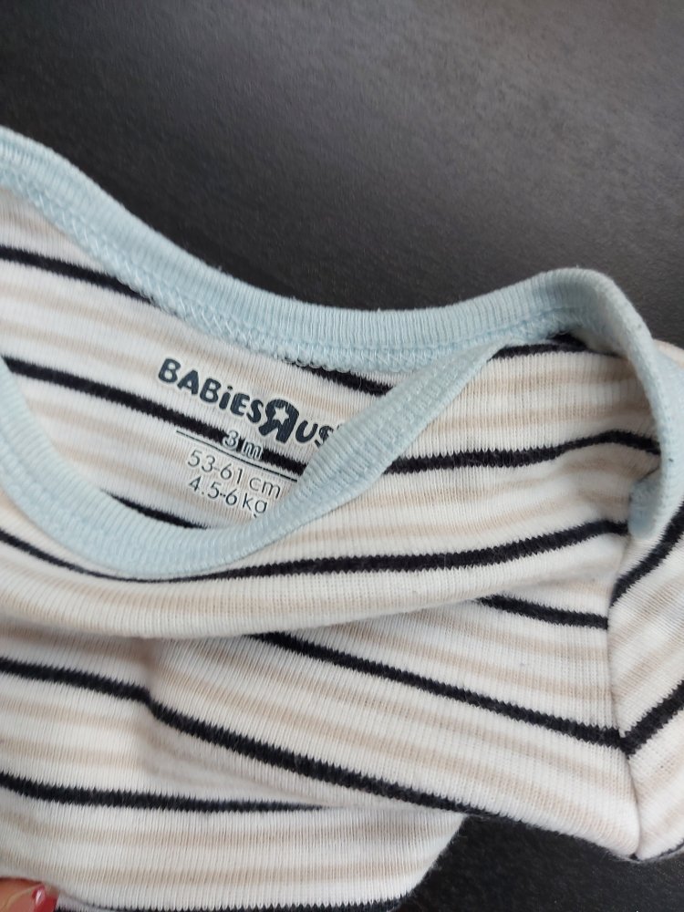 Weiß-blau gestreifter Langarmbody Gr. 56