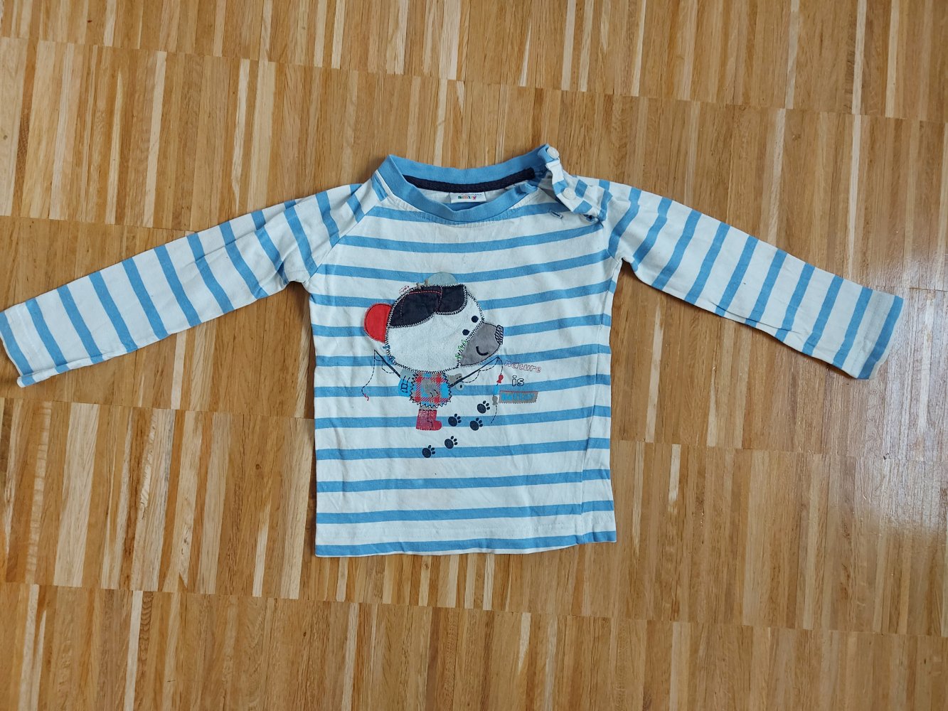 Blau-weiß gestreifter Langarmpullover Gr. 86