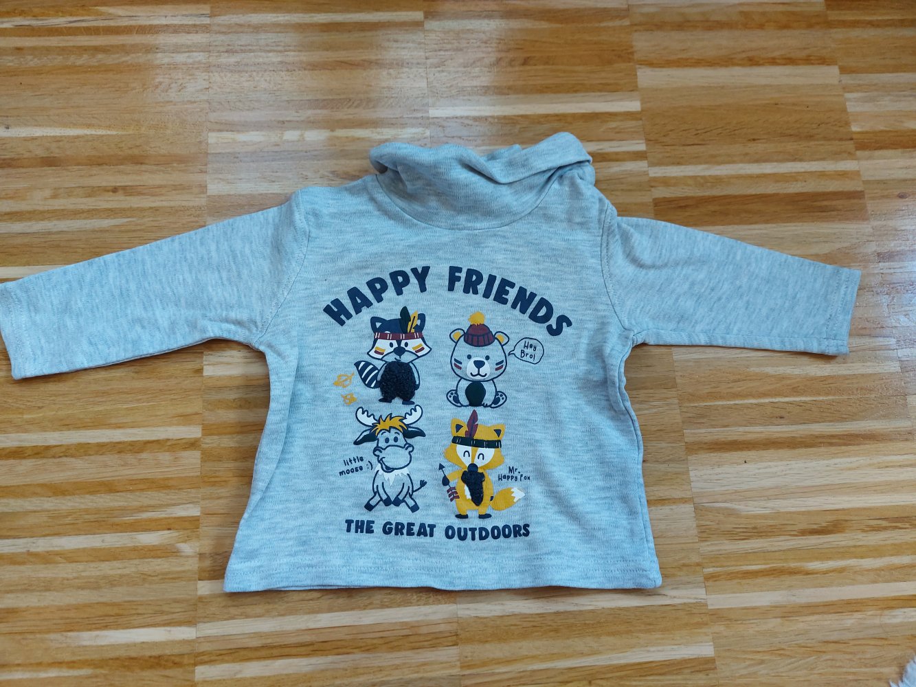 langärmliger grauer Babypullover mit Waldtieren great outdoors Gr. 68
