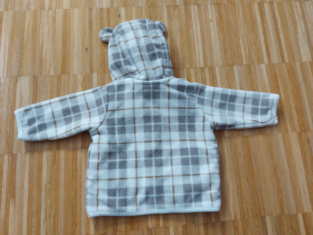 weiß-beige-braun karierte Kapuzenjacke mit Öhrchen Gr. 56