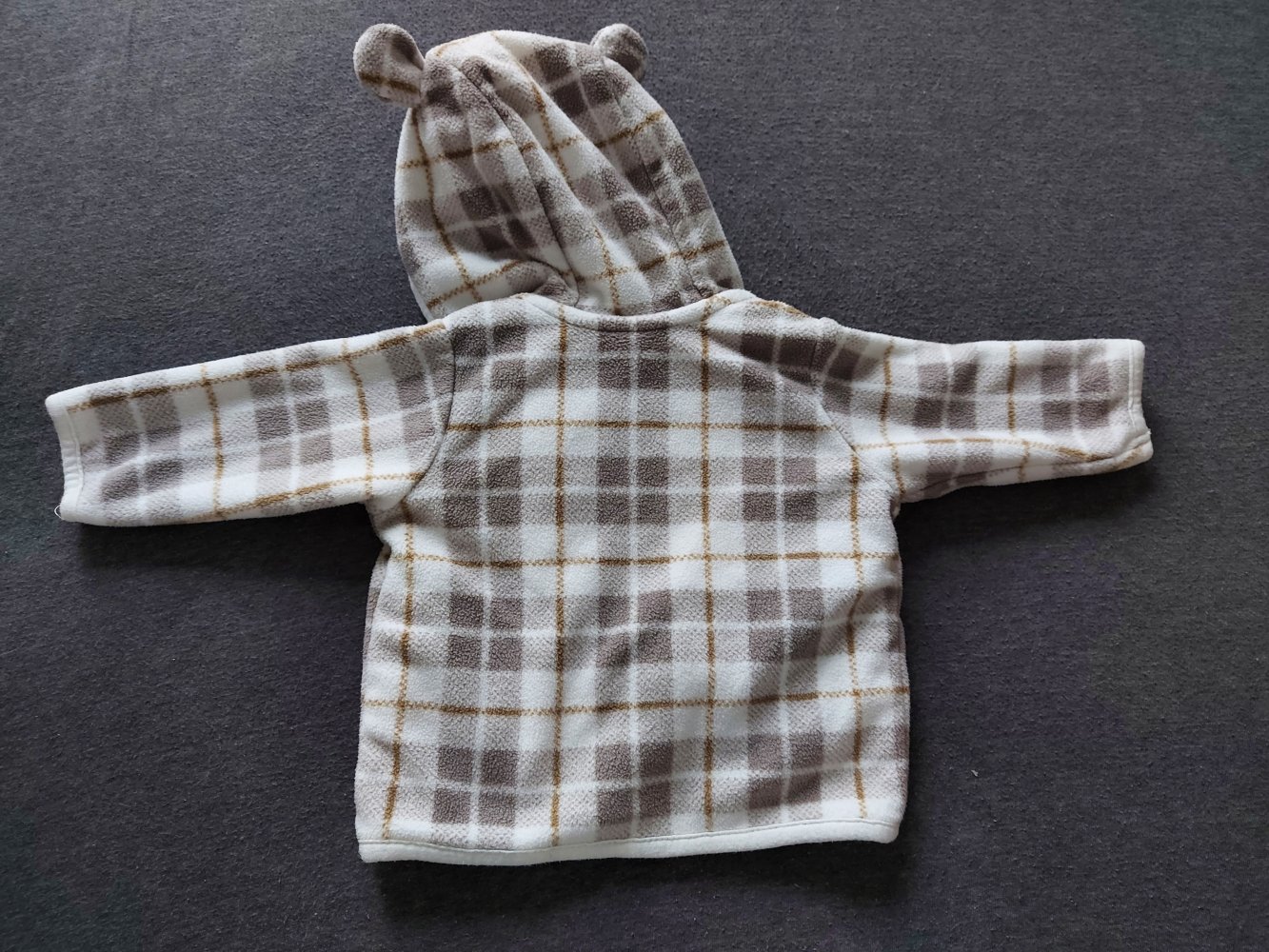 weiß-beige-braun karierte Kapuzenjacke mit Öhrchen Gr. 56