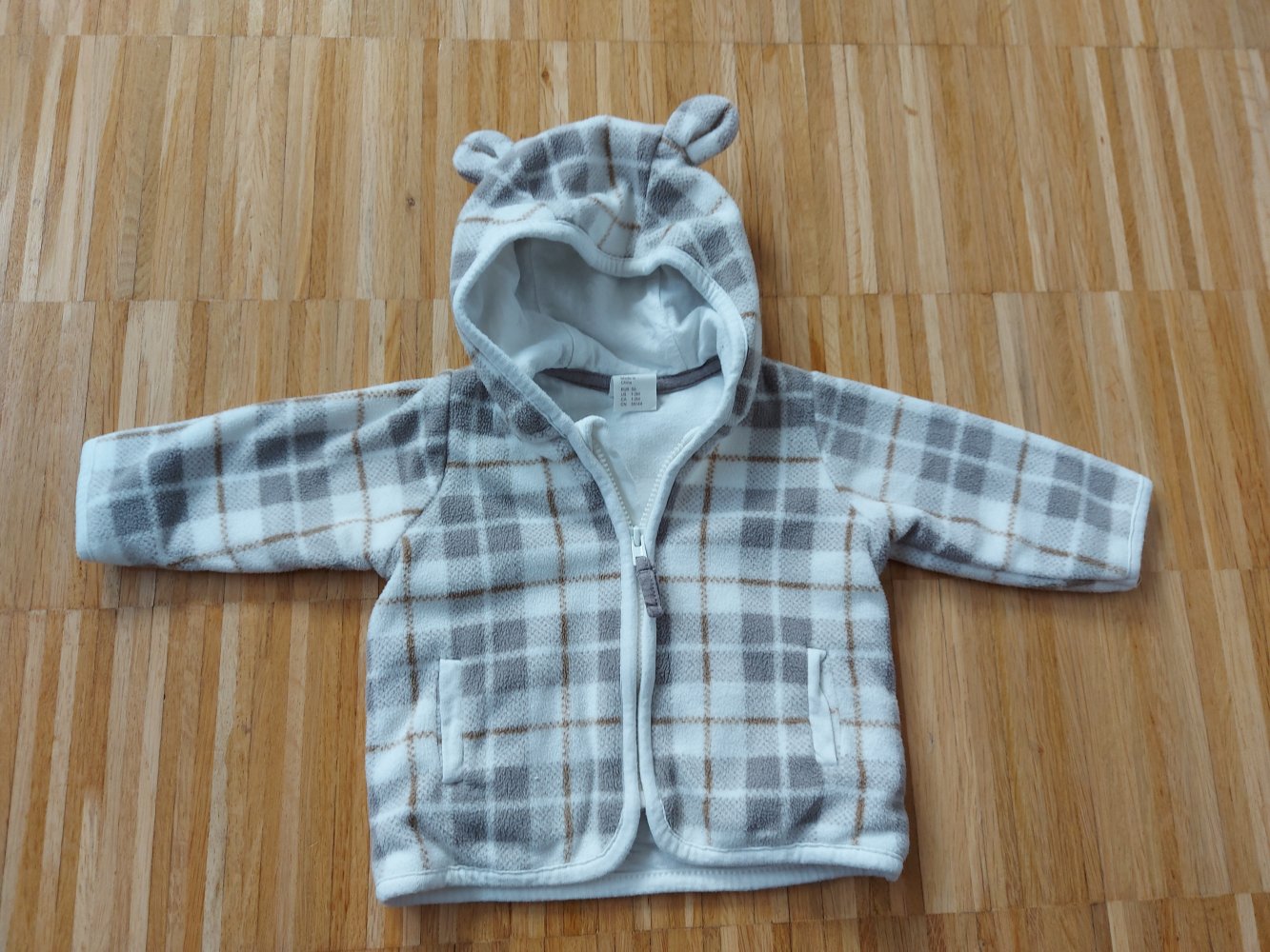 weiß-beige-braun karierte Kapuzenjacke mit Öhrchen Gr. 56