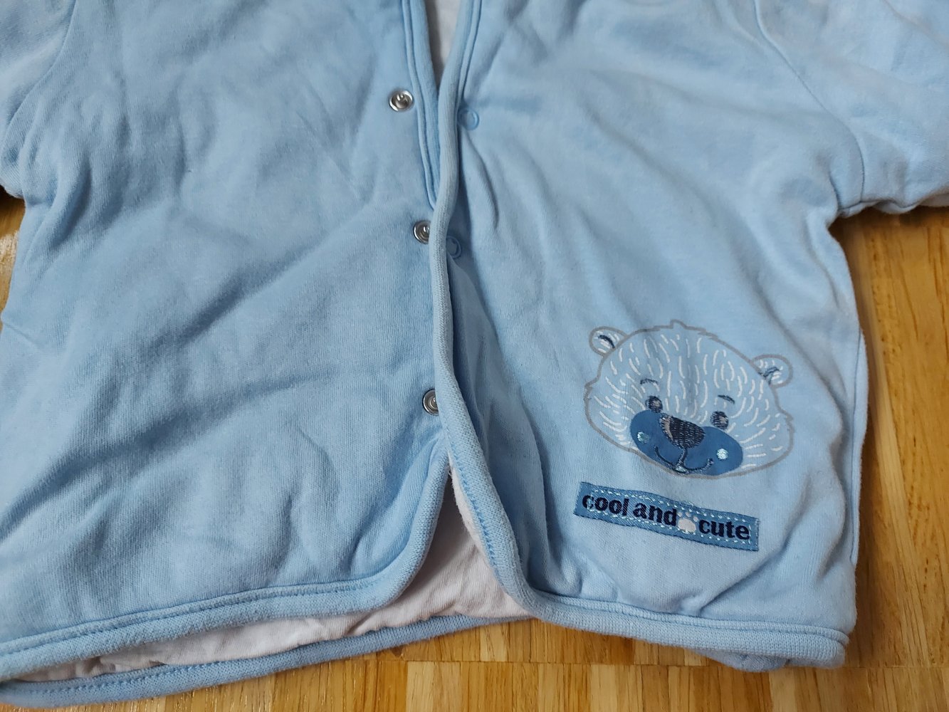 hellblaue gefütterte Babyjacke mit Bärchenohren-Kapuze, Gr. 68