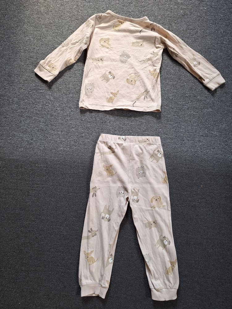 2-teiliger beiger Hunde-Schlafanzug, Gr. 92 unisex geschlechtsneutral