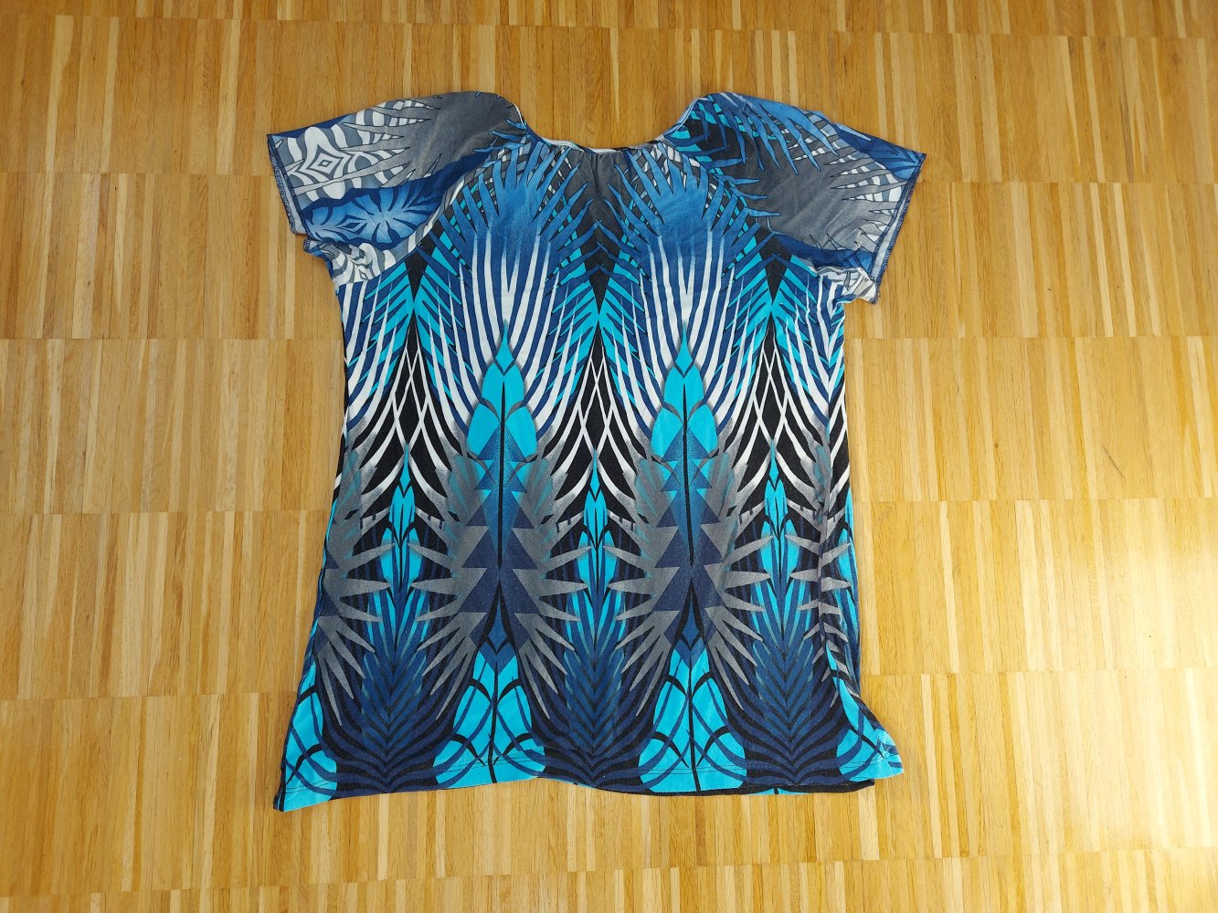 Blau gemustertes lockeres Shirt, Gr. L
