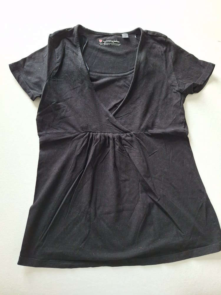 schwarzes praktisches und komfortables Umstands- und Stillshirt Gr. 40/42