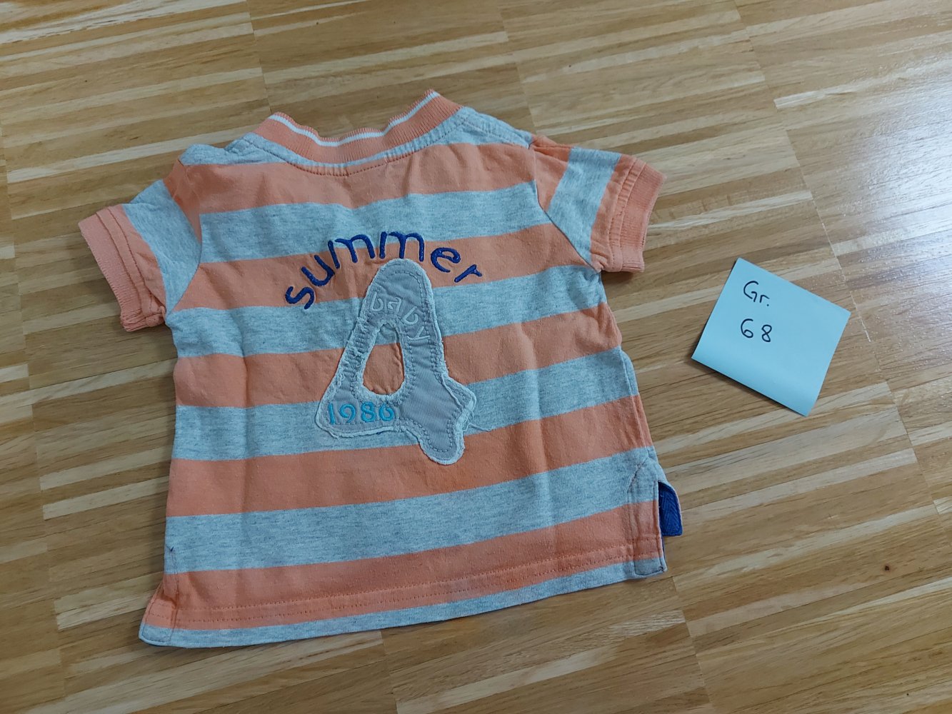 orange-grau gestreiftes Poloshirt Gr. 68 kurzärmlig