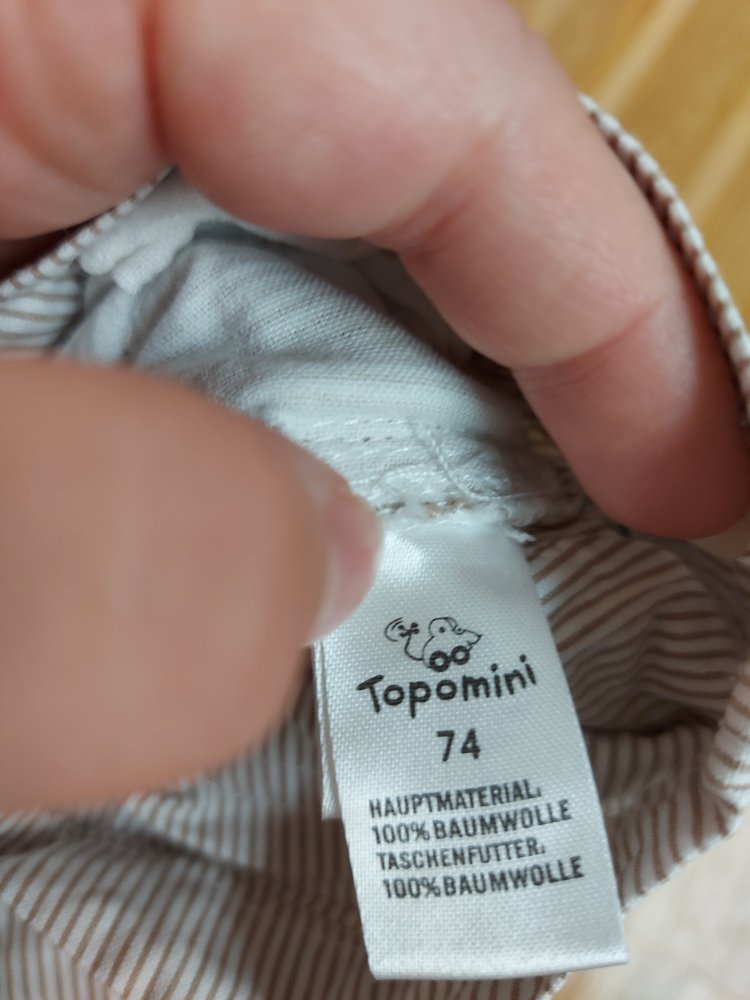 kurze beige-gestreifte Babyhose, Gr. 74