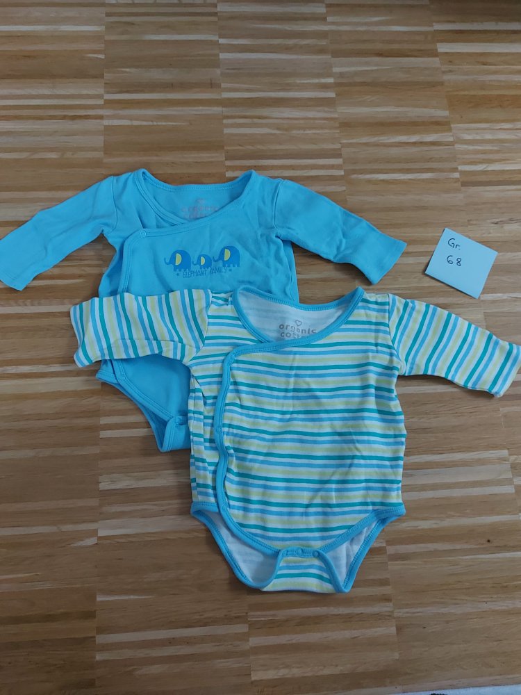 Body-Set: 2 langärmlige blaue Wickelbodys Gr. 68 (2er-Set/Doppelpack)