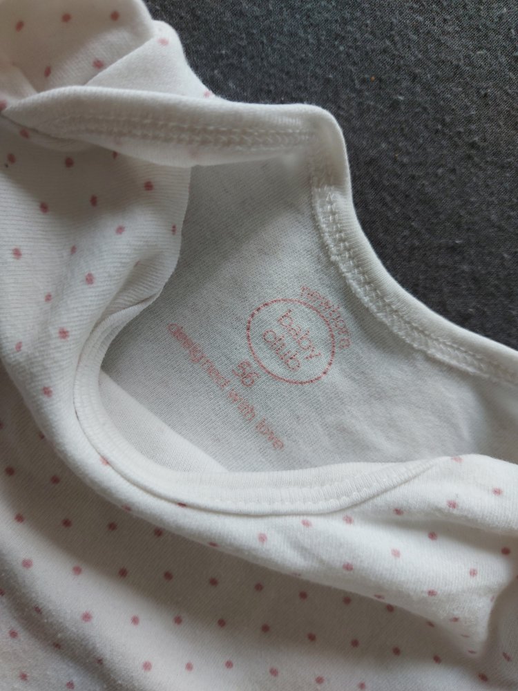 weißer Babypullover mit rosa Punkten, Gr. 56