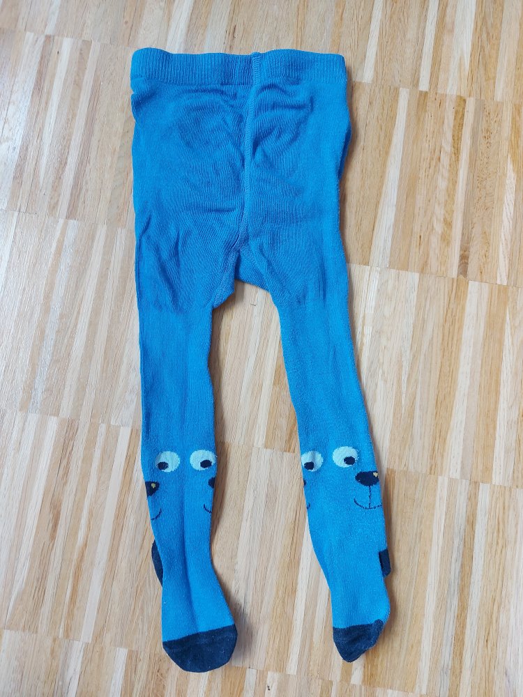 blaue Babystrumpfhose mit Tiergesicht, Gr. 74/80