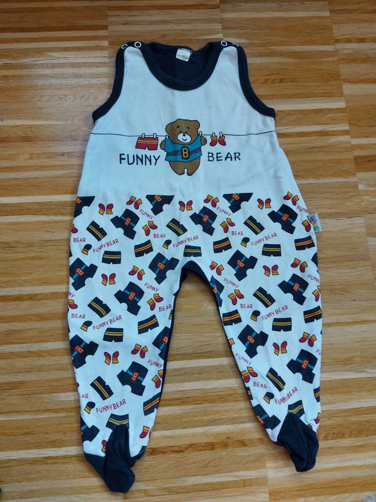 dunkelblauer Babystrampler mit Teddybärchenmotiv Gr. 62/68