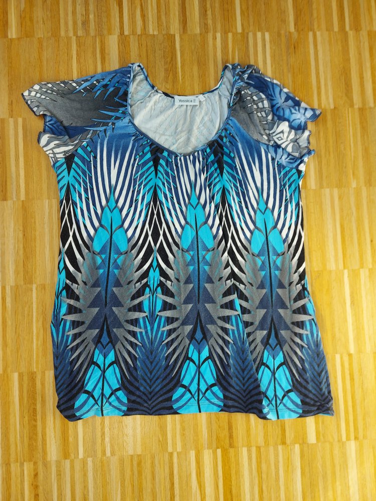 Blau gemustertes lockeres Shirt, Gr. L