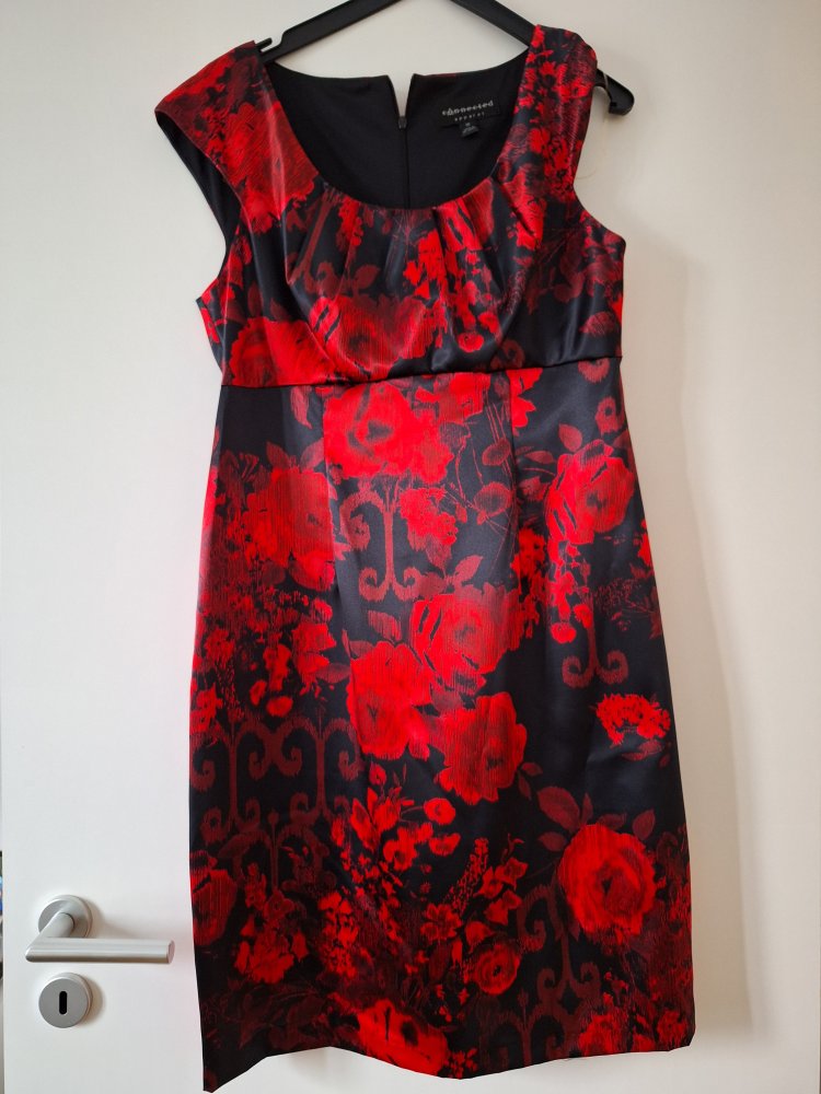 schwarz-rotes Etuikleid mit roten Rosen, Gr. 12 connected apparel