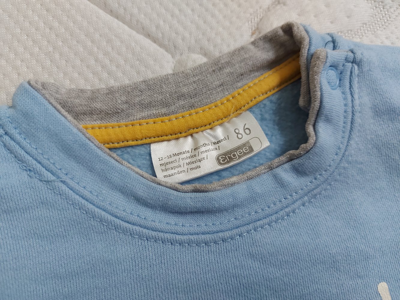 langärmliger hellblauer Babypullover mit Hundemotiv Love all the sports Gr. 86
