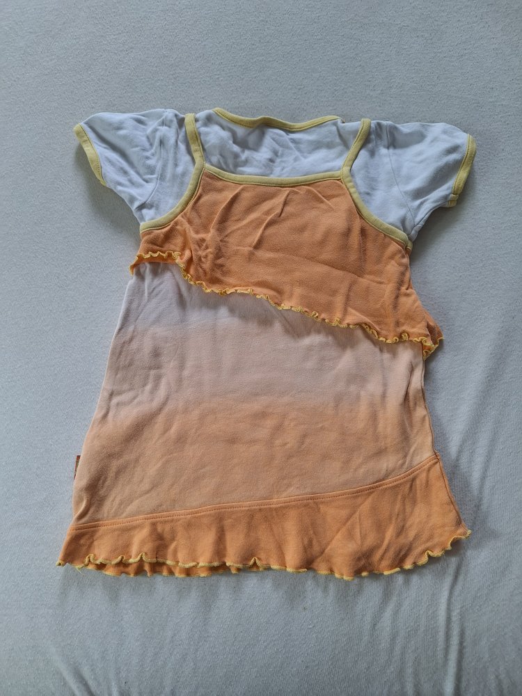 orangefarbenes Sommerkleid mit verspieltem Schnitt und Pailetten Gr. 86/92