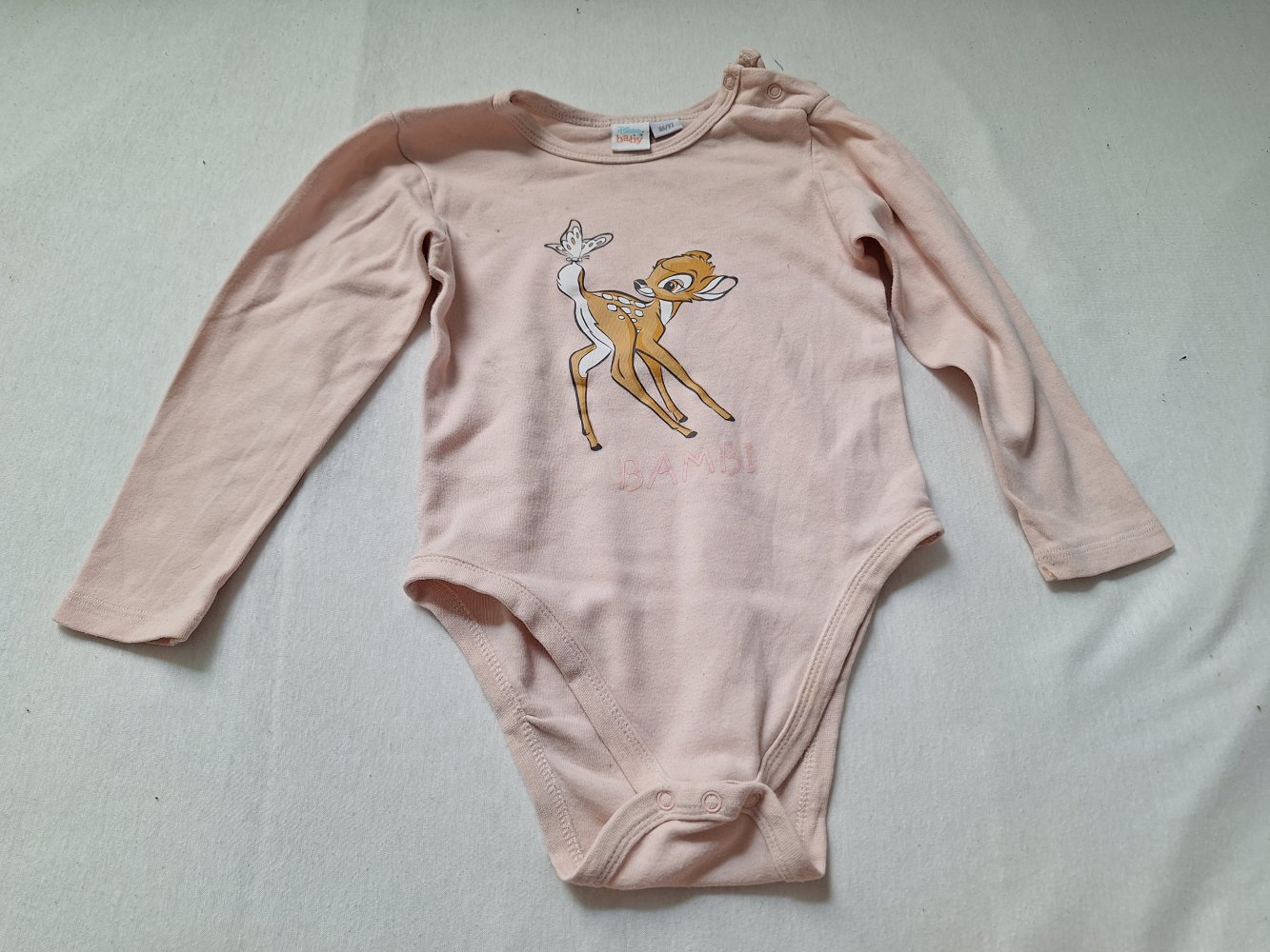Rosa Langarmbody mit Bambi Rehkitz Gr. 86/92