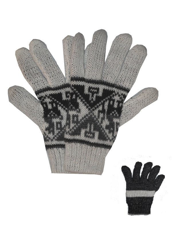 wendbare Handschuhe Fingerhandschuhe Strickhandschuhe Aztekenmuster schwarz weiß Lama Alpaka