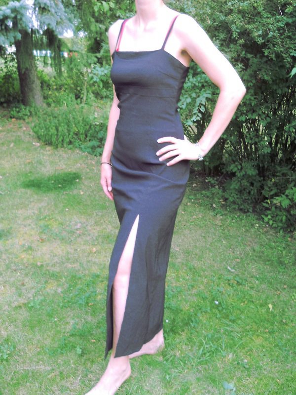 Kleid lang schwarz Schlitz Spaghettiträger Gr. 38