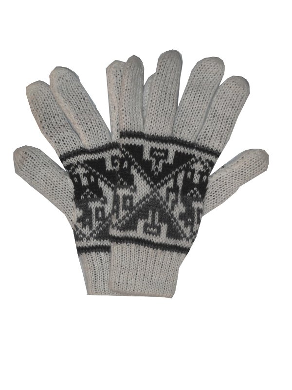 wendbare Handschuhe Fingerhandschuhe Strickhandschuhe Aztekenmuster schwarz weiß Lama Alpaka